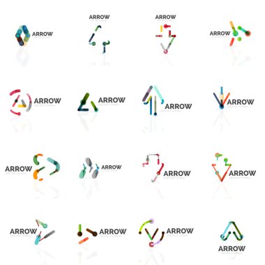 Doğrusal ok soyut logolar, Doğrusal işaretçi rakamlar satırlarında bağlı çok renkli kesimleri kümesi