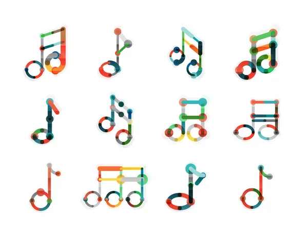 Noten-Logo-Set, flache geometrische Symbole in dünner Linie — Stockvektor