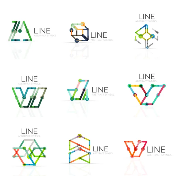 Sada lineární abstraktní loga, navazujících barevných segmentů čar v geometrických tvarů — Stockový vektor