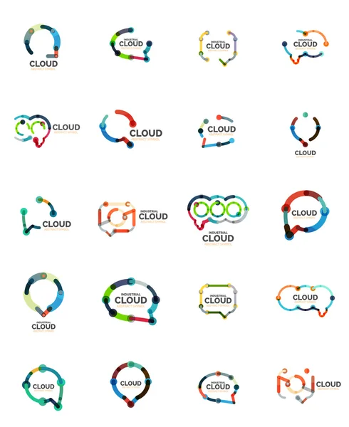 Conjunto de logotipos de nube de voz de diseño lineal plano. Burbujas de conversación, iconos de línea delgada industrial geométrica moderna — Vector de stock