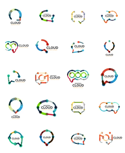 Komplet płaskich liniowe wzornictwo mowy chmura loga. Rozmowa pęcherzyki, nowoczesne geometryczne przemysłowych cienka linia ikon — Wektor stockowy
