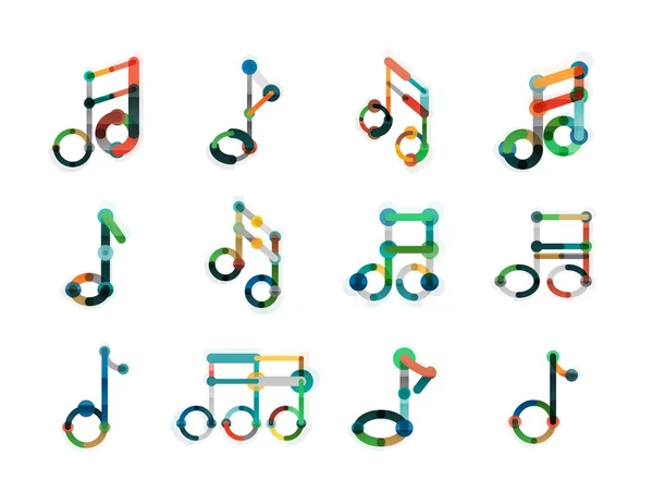 Ensemble logo note de musique, lignes fines et plates icônes géométriques — Image vectorielle