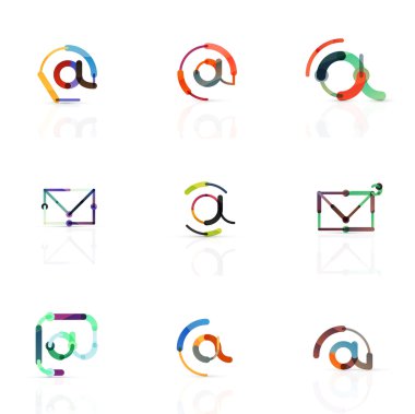 E-posta iş sembolleri vektör veya işaretleri logosu ayarlayın. Doğrusal minimalist düz simgesi tasarım koleksiyonu