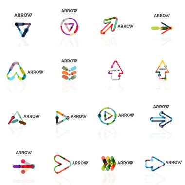 Doğrusal ok soyut logolar, Doğrusal işaretçi rakamlar satırlarında bağlı çok renkli kesimleri kümesi