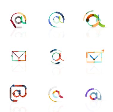 E-posta iş sembolleri vektör veya işaretleri logosu ayarlayın. Doğrusal minimalist düz simgesi tasarım koleksiyonu