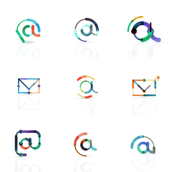 Vector email business symbols or at signs logo set. Linear minimalistic flat icon design collection — Stock Vector