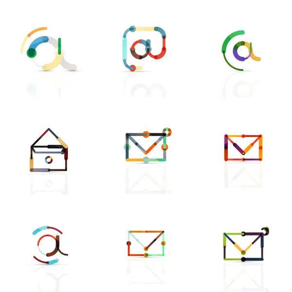 Vector de correo electrónico símbolos de negocios o en signos conjunto de logotipo. Colección lineal minimalista de diseño de iconos planos — Vector de stock