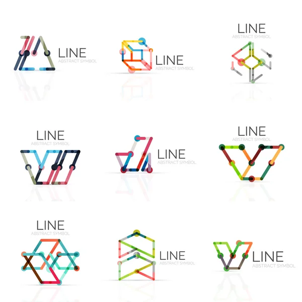 Doğrusal soyut logolar, geometrik şekiller bağlı çok renkli segment satırlarında kümesi — Stok Vektör