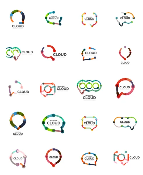 Set van plat lineaire ontwerp toespraak wolk logo's. Praat bubbels, moderne geometrische industriële dunne lijn pictogrammen — Stockvector