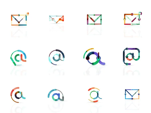 Vector email business symbols or at signs logo set. Linear minimalistic flat icon design collection — Stock Vector