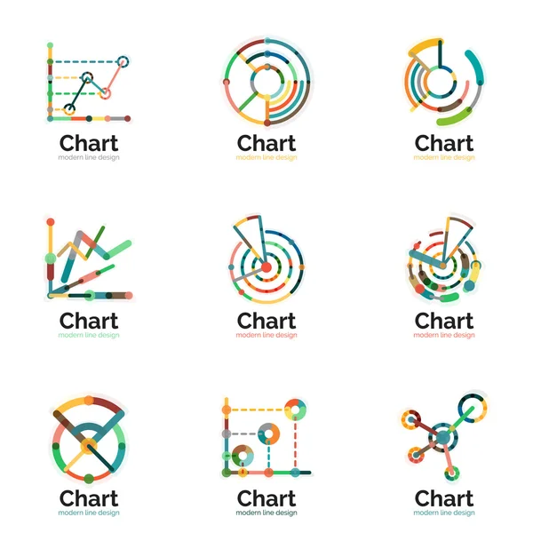 Dunne lijn grafiek logo set. Grafiek pictogrammen moderne kleurrijke vlakke stijl — Stockvector