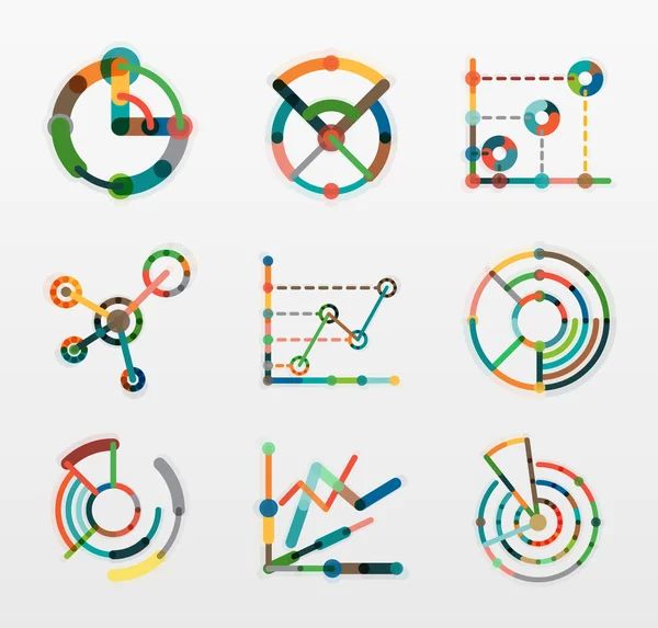 Set logo grafico a linee sottili. Icone del grafico moderno stile piatto colorato — Vettoriale Stock