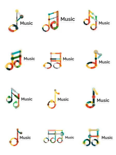 Música nota logotipo definido, ícones geométricos linha fina plana — Vetor de Stock