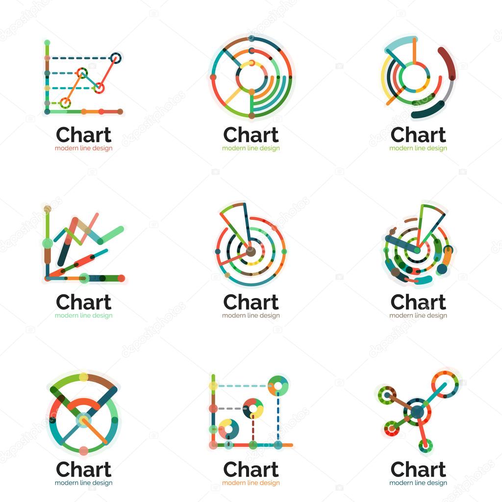 Thin line chart logo set. Graph icons modern colorful flat style. Vector symbols