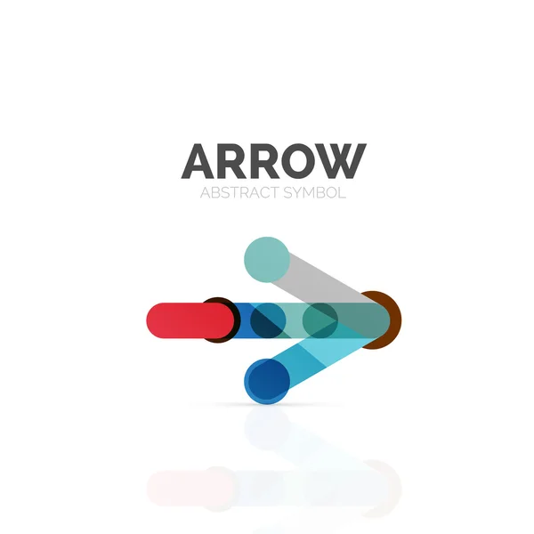 Logotipo abstracto de flecha lineal, segmentos multicolores conectados de líneas en figura puntero direccional — Archivo Imágenes Vectoriales