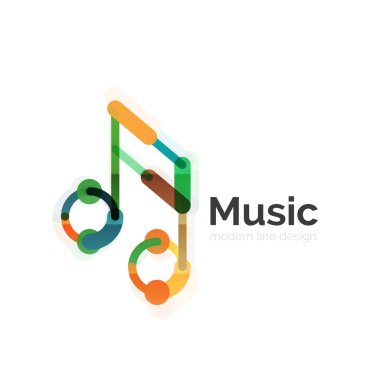 Müzik Not logosu, düz ince çizgi geometrik tasarım