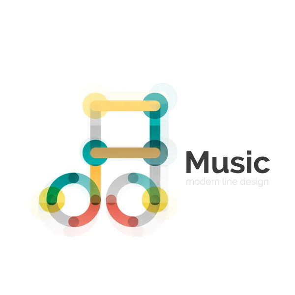 Music note logo, flat thin line geometric design — Stock Vector