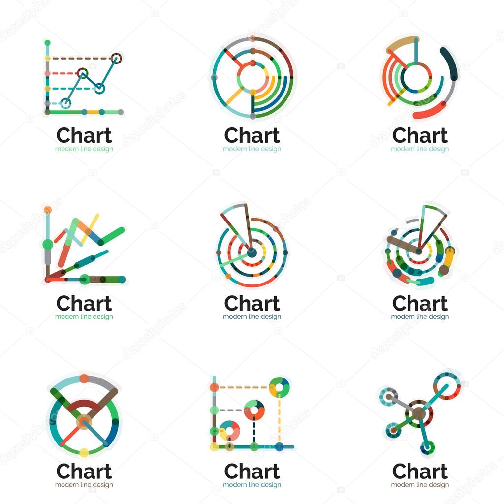 Thin line chart logo set. Graph icons modern colorful flat style. Vector symbols