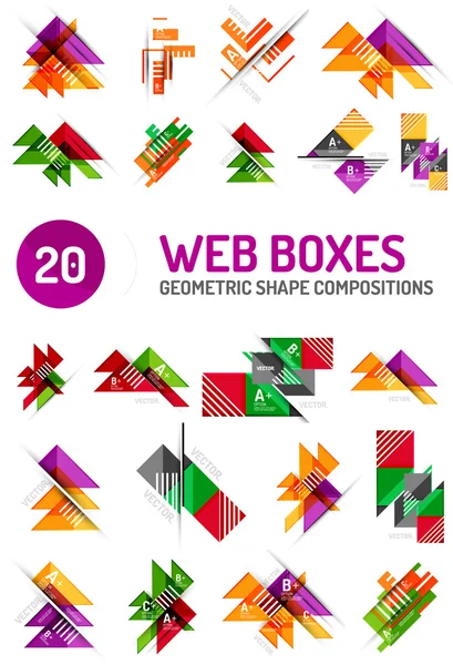 Conjunto de cajas de internet web con botones y texto de muestra — Archivo Imágenes Vectoriales