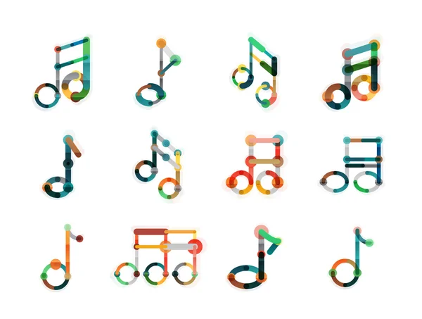 Ensemble logo note de musique, lignes fines et plates icônes géométriques — Image vectorielle