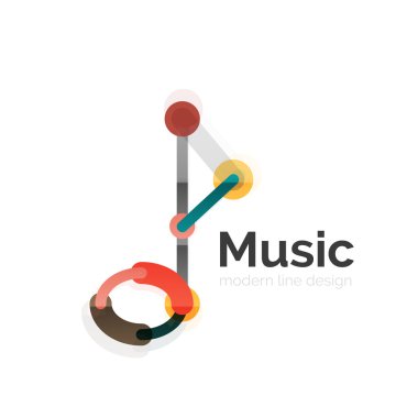 Müzik Not logosu, düz ince çizgi geometrik tasarım
