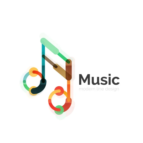 Music note logo, flat thin line geometric design — Stock Vector