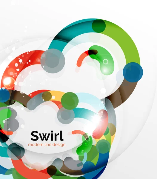 Kleurrijke platte ontwerp abstracte achtergrond. Swirl en cirkel vormige lijnen op wit — Stockvector