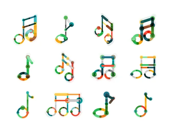 Noten-Logo-Set, flache geometrische Symbole in dünner Linie — Stockvektor