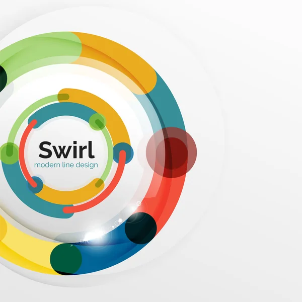 Kleurrijke platte ontwerp abstracte achtergrond. Swirl en cirkel vormige lijnen op wit — Stockvector