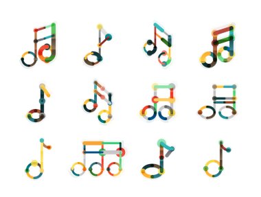 Müzik Not logo koymak, düz ince çizgi geometrik simgeler