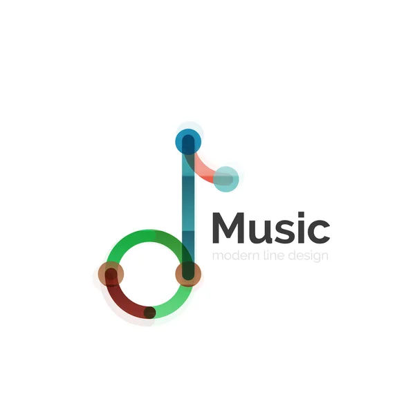 Music note logo, flat thin line geometric design — Stock Vector