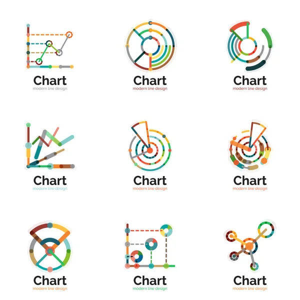 Conjunto de logotipo de gráfico de línea delgada. Iconos gráficos moderno estilo plano colorido — Vector de stock