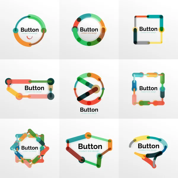 Conjunto de botones geométricos de diseño de línea delgada, ilustración plana — Vector de stock