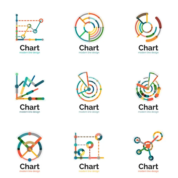 Conjunto de logotipo gráfico de linha fina. Gráfico ícones moderno colorido estilo plano — Vetor de Stock