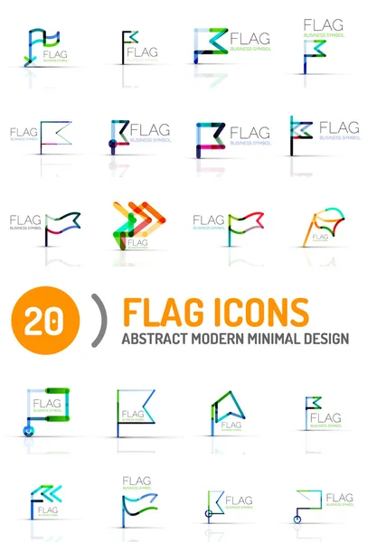 Bandera icono logotipo conjunto, diseño lineal — Archivo Imágenes Vectoriales