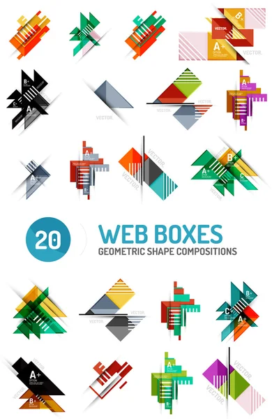 Conjunto de cajas de internet web con botones y texto de muestra — Archivo Imágenes Vectoriales