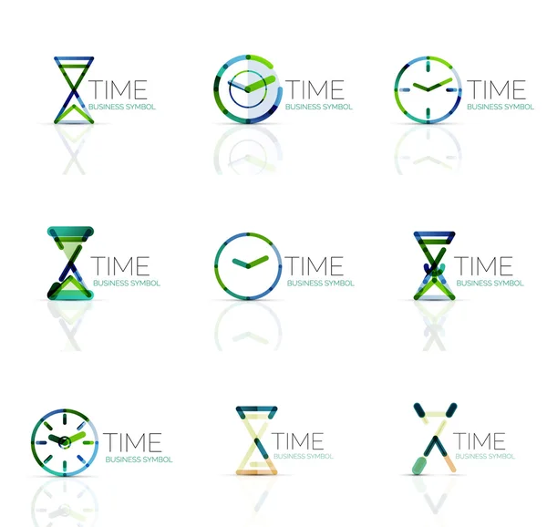 Horloge géométrique et icône de temps ensemble — Image vectorielle