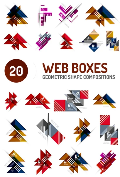 Conjunto de cajas de internet web con botones y texto de muestra — Vector de stock