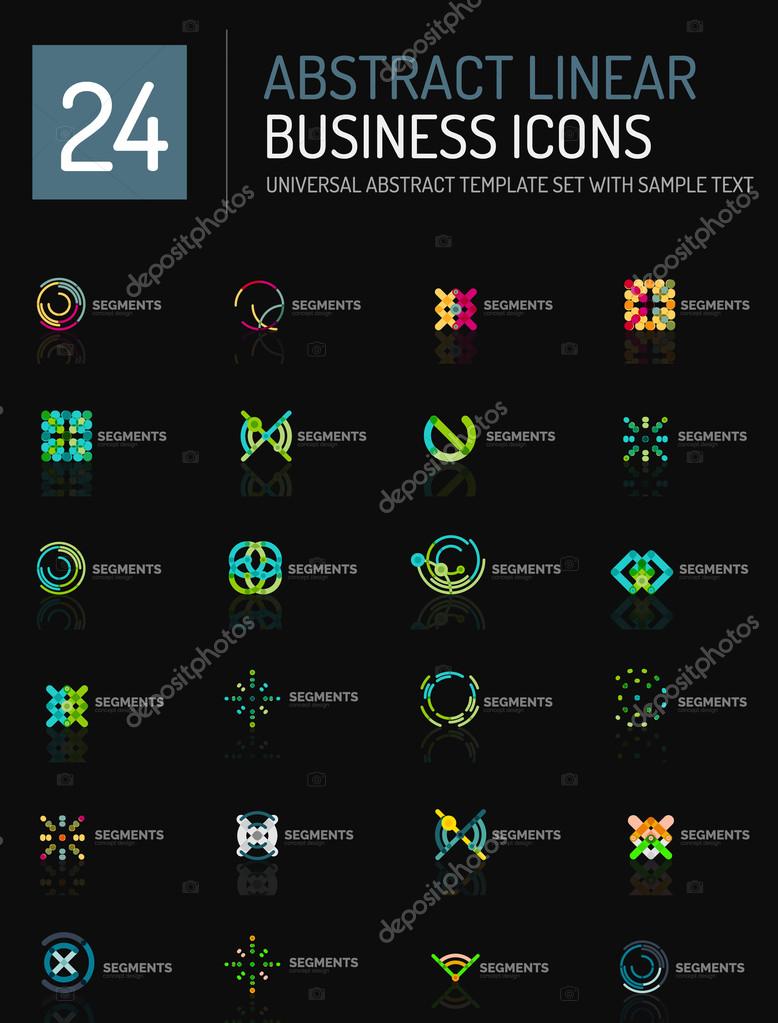 Abstract geometric business logo icon set. Linear design, thin line flat logotypes - swirls circles triangles and squares