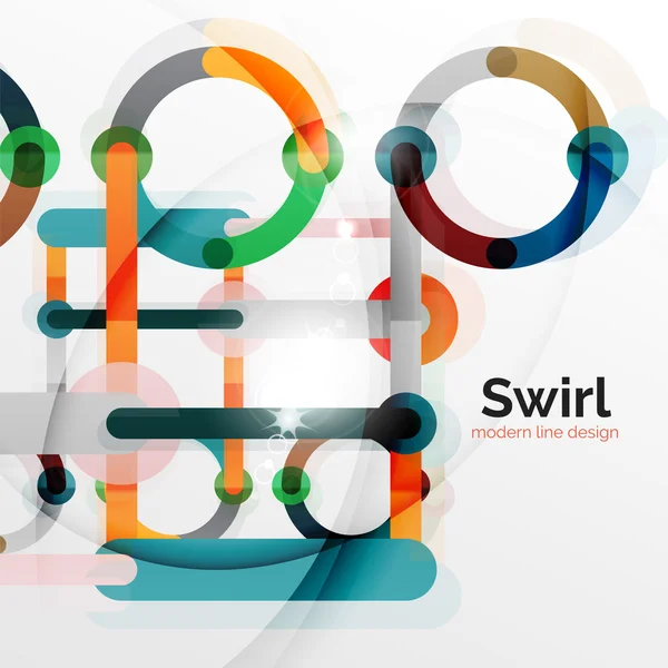Kleurrijke platte ontwerp abstracte achtergrond. Swirl en cirkel vormige lijnen op wit — Stockvector