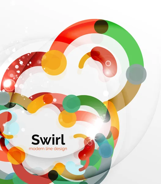 Kleurrijke platte ontwerp abstracte achtergrond. Swirl en cirkel vormige lijnen op wit — Stockvector