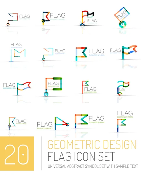 Bandera icono logotipo conjunto, diseño lineal — Archivo Imágenes Vectoriales