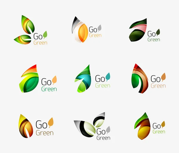 Färgglada geometriska natur koncept - abstrakt leaf logotyper, flerfärgade ikoner, symboluppsättning — Stock vektor
