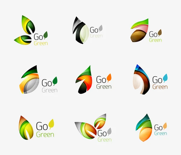 Notions géométriques colorées - logos abstraits de feuilles, icônes multicolores, jeu de symboles — Image vectorielle