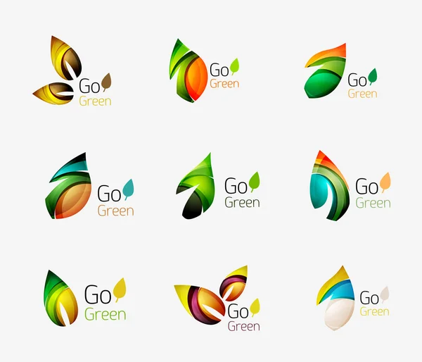 Colorful geometric nature concepts - abstract leaf logos, multicolored icons, symbol set — Stock Vector