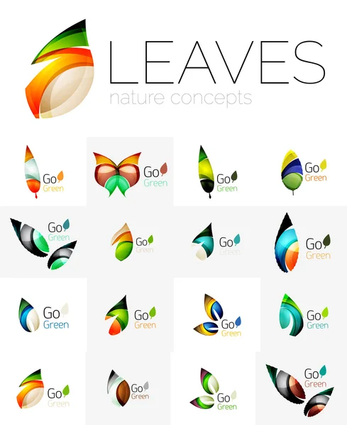 Design futuristico set logo foglia ecologica — Vettoriale Stock