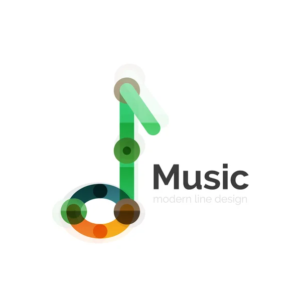 Music note logo, flat thin line geometric design — Stock Vector