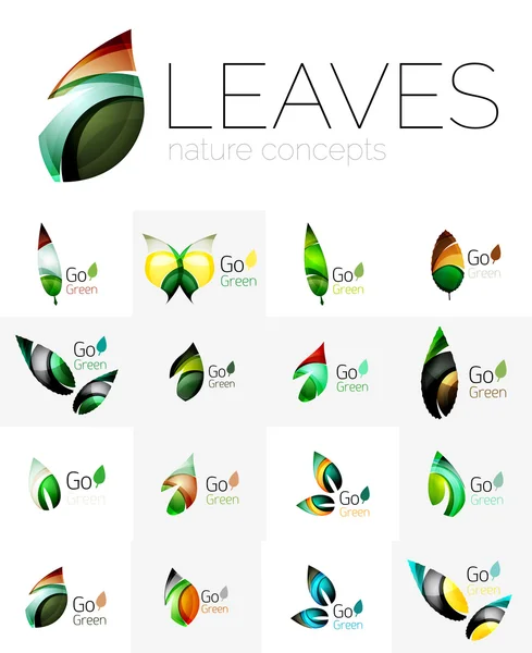 Hojas geométricas abstractas, colección de logotipo de la empresa, conjunto de iconos de la naturaleza — Vector de stock