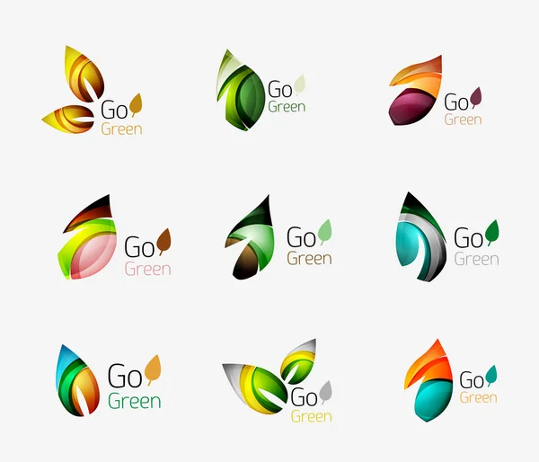 Colorful geometric nature concepts - abstract leaf logos, multicolored icons, symbol set — Stock Vector