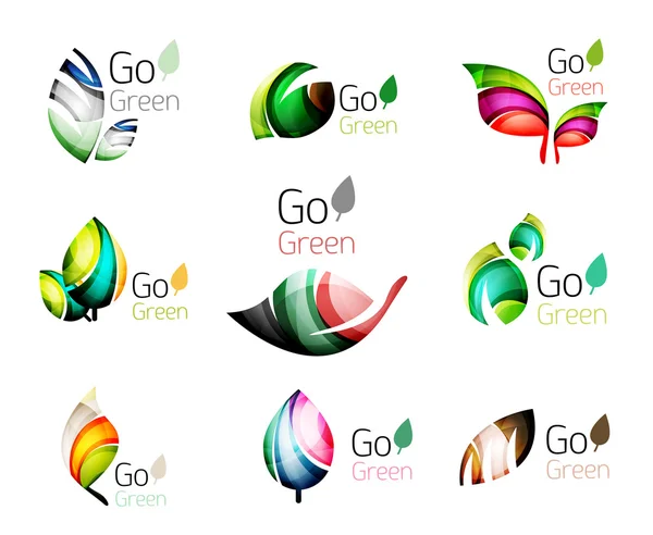 Veelkleurige abstracte bladeren in natuur concept logo set — Stockvector